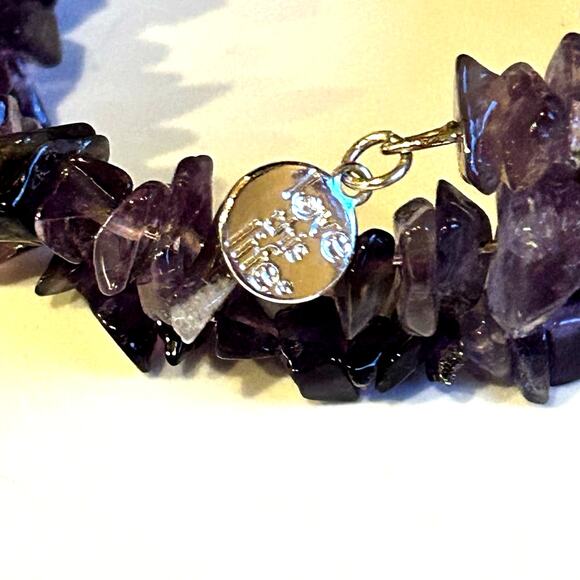 Amethyst Chip Wrap Bracelet w Silver Tone Cross Charm - Picture 3 of 5